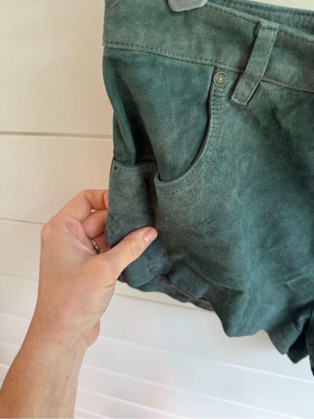 Free People RARE Suede Real Leather Micro Shorts Blue Green 8 - Picture 11 of 11